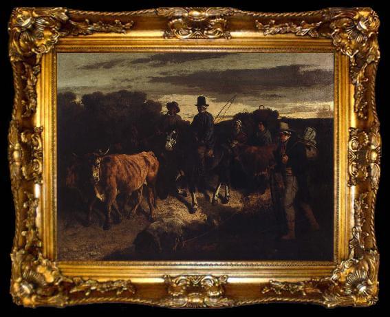 framed  Gustave Courbet bonder atervander till flagey marknanaden, ta009-2